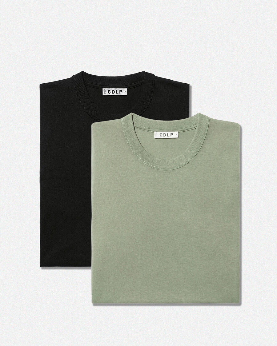 2 × herren-t-shirt schwere qualität in schwarz und salbei shop — cdlp