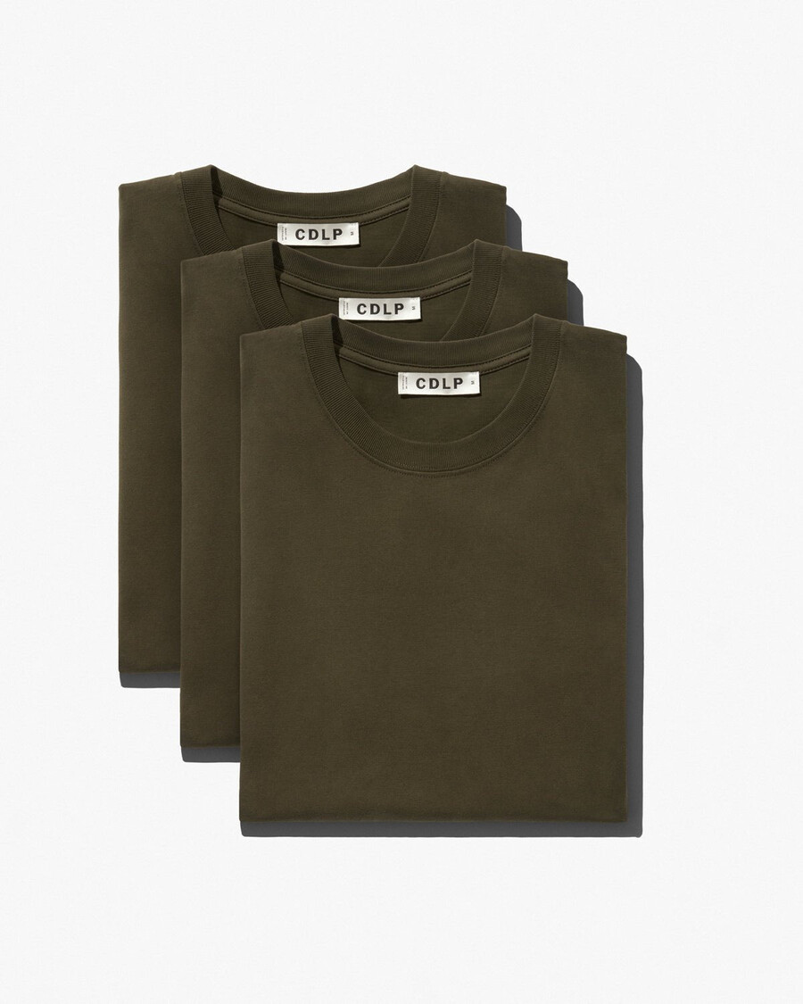 3 x herren-t-shirt mittelschwer in olivgrün jetzt kaufen — cdlp