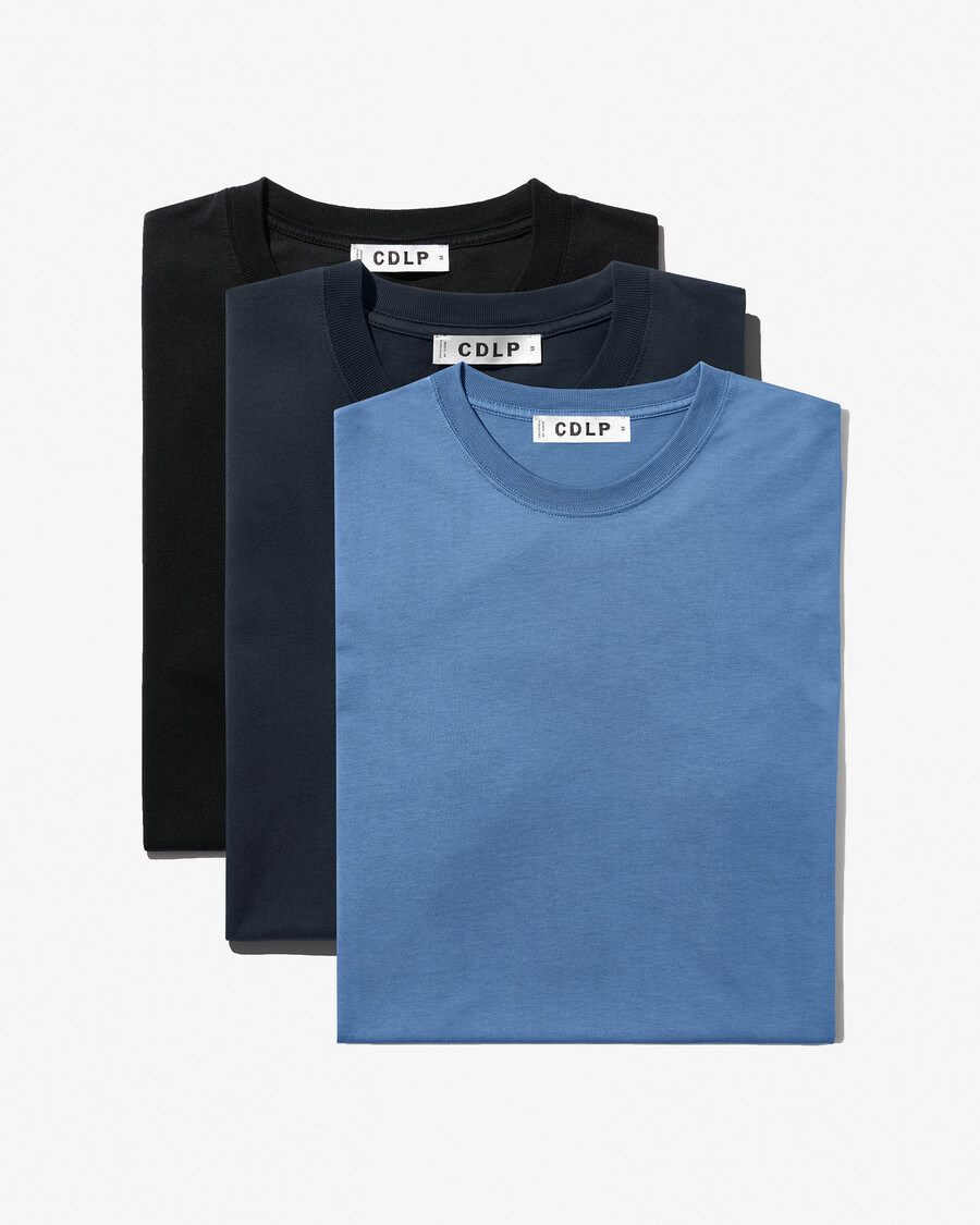 3 x herren-t-shirt mittelschwer in dunkelblau schwarz und azurblau jetzt kaufen — cdlp