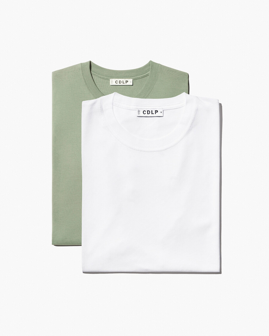 2 x herren-t-shirt mittelschwer in weiß und salbei shop—cdlp