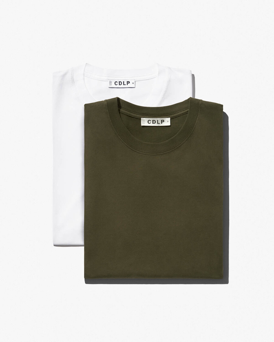 2 x herren-t-shirt mittelschwer in weiß und olivgrün shop—cdlp