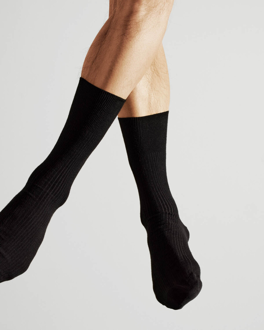 6 x herren-rippsocken aus baumwolle mittellang schwarz shop — cdlp