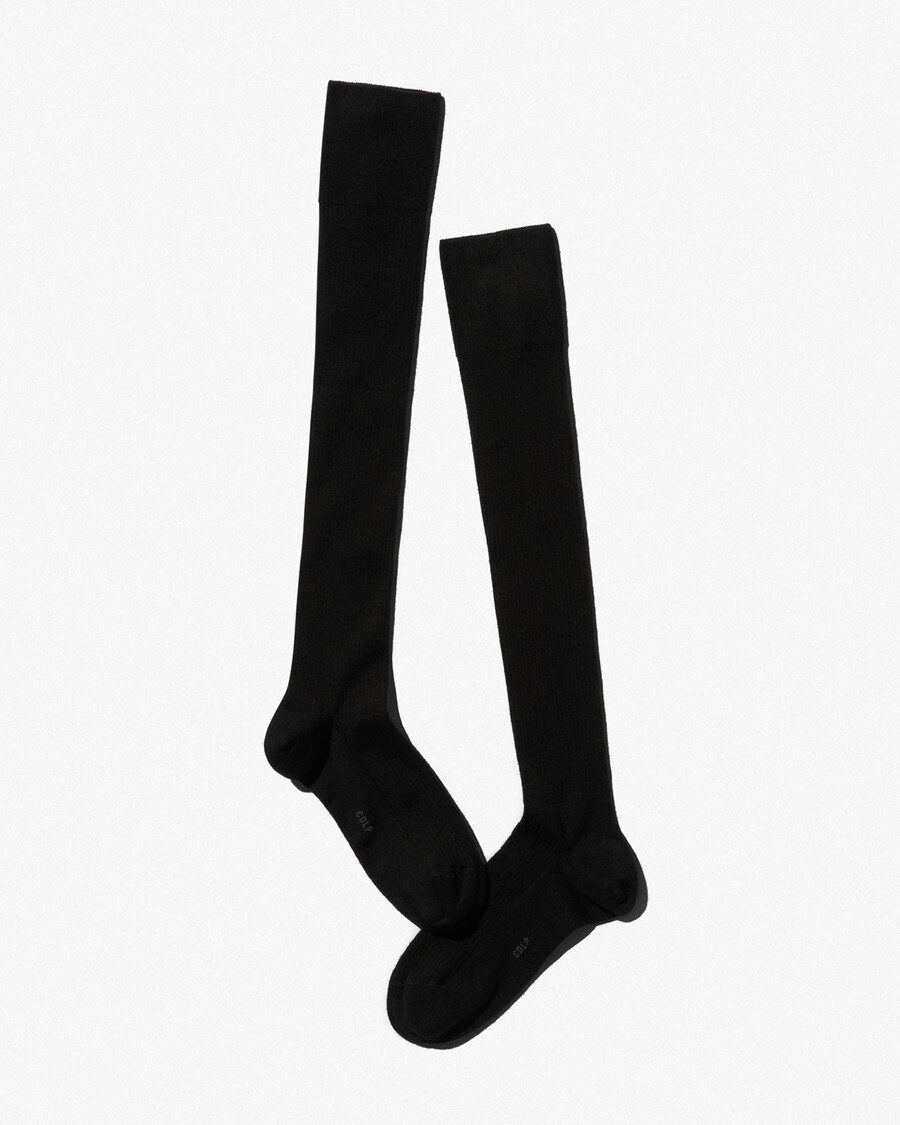 schwarze gerippte overknee-socken aus wolle für damen jetzt shoppen — cdlp