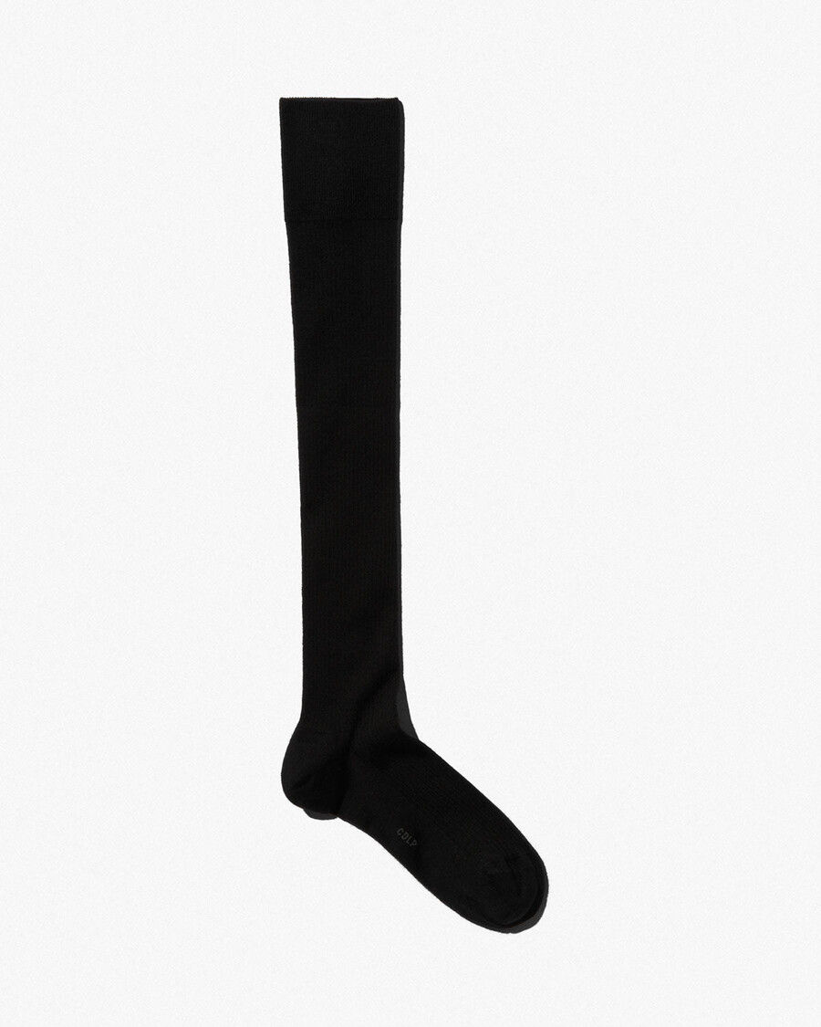 schwarze gerippte overknee-socken aus wolle für damen jetzt shoppen — cdlp