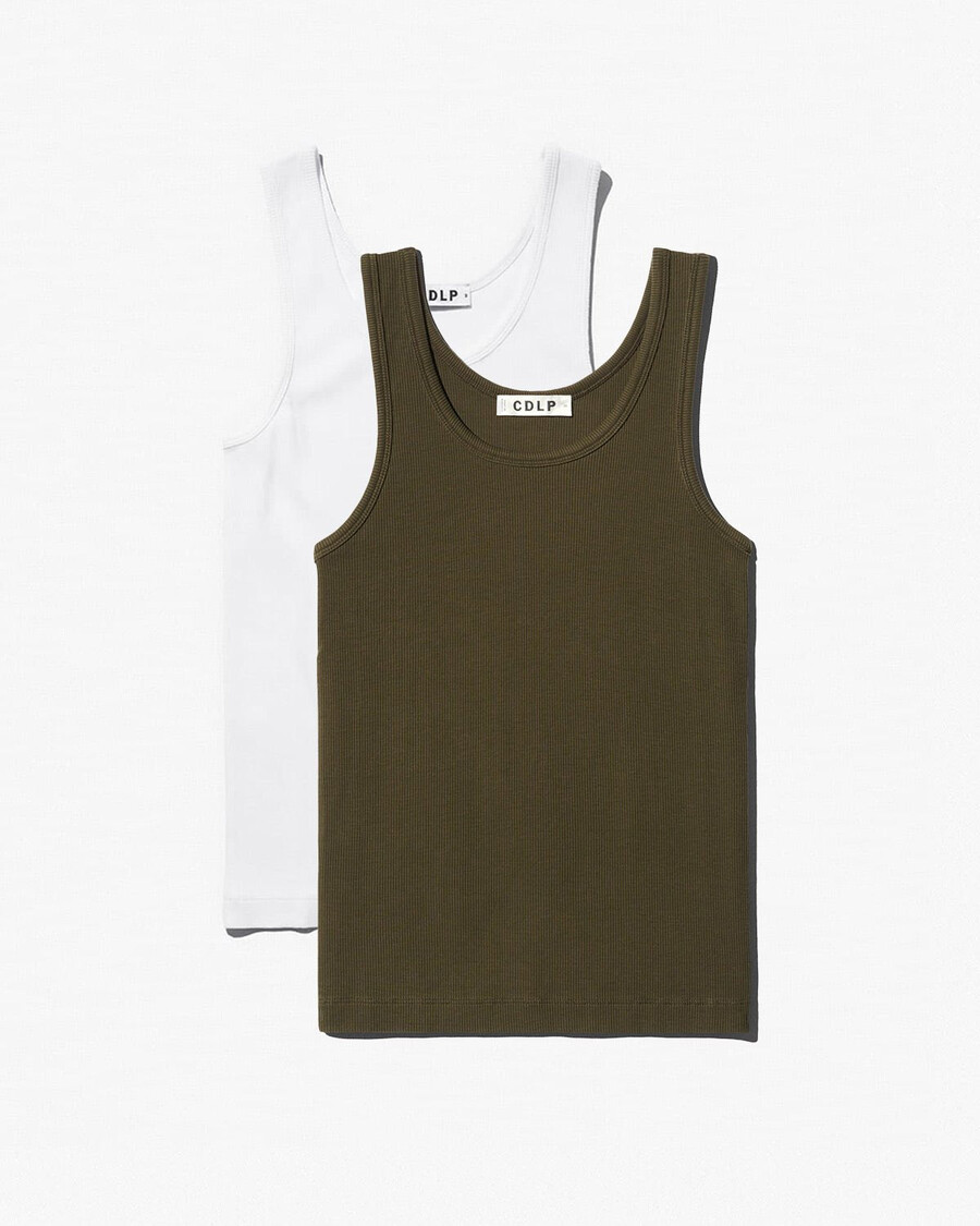 x damen-ripptop in weiß und olivgrün shop — cdlp