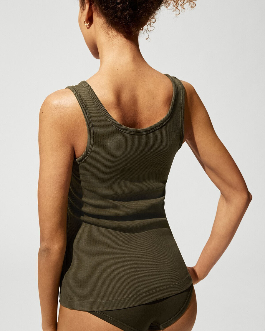 x damen-ripptop in weiß und olivgrün shop — cdlp