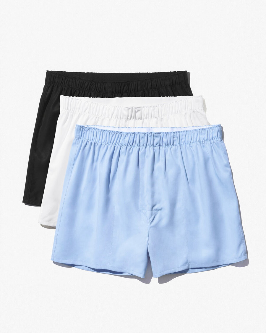 3 x klassische herren-boxershorts aus webstoff in schwarz weiß und hellblau jetzt kaufen — cdlp